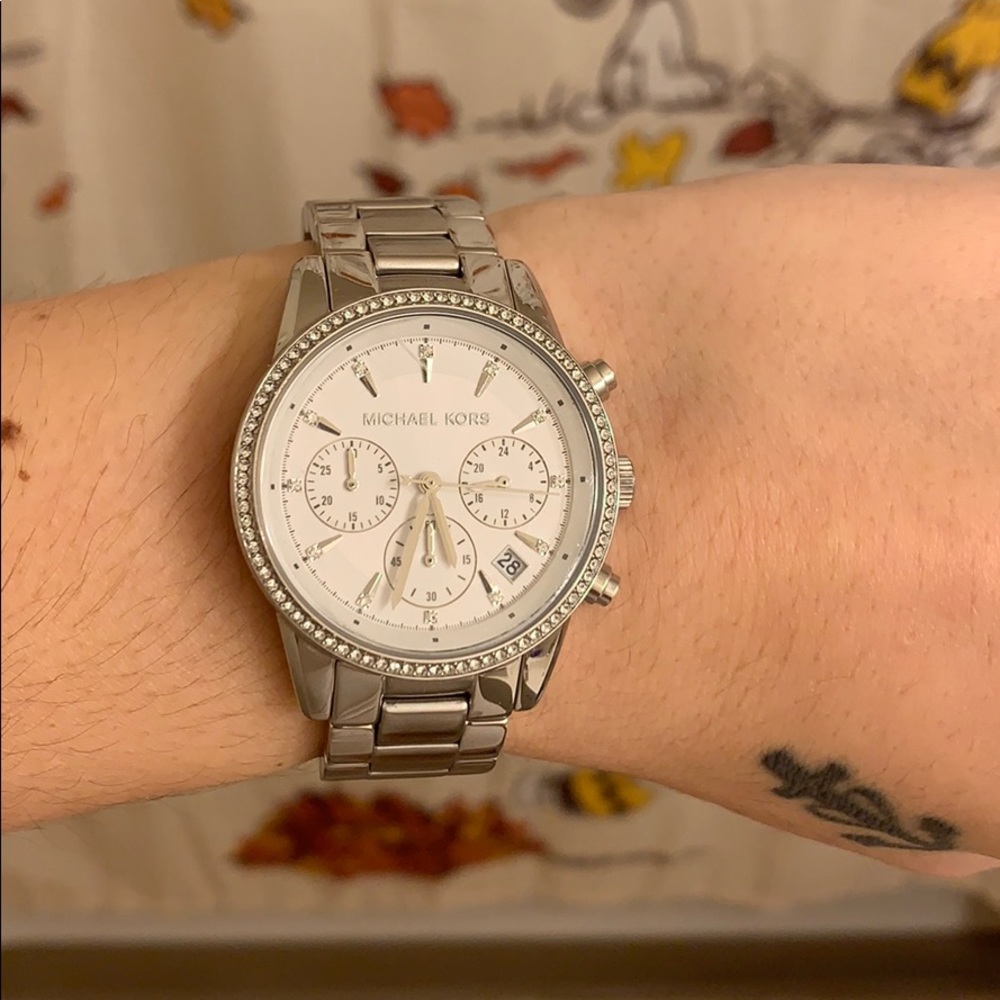 MK watch diamond silver